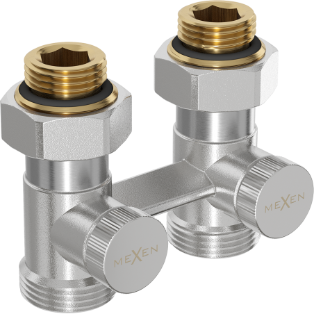 Mexen Uni-Term divcauruļu radiatora vārsts DN50, taisns 1/2"x3/4", niķelis - W912-012-01