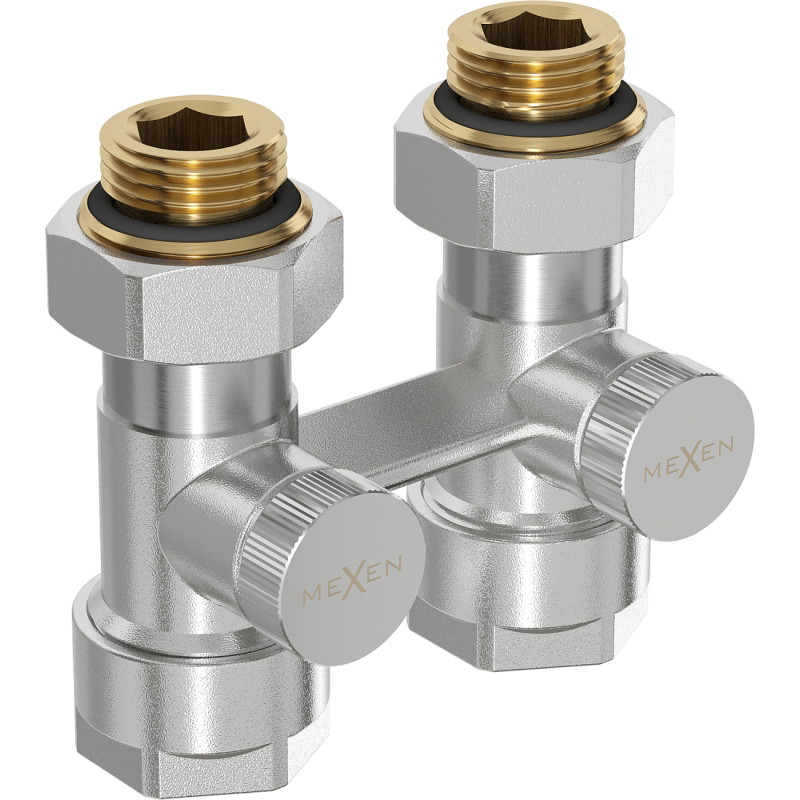 Mexen Uni-Term divu cauruļu DN50 radiatora vārsts, taisns 1/2"x16 mm, niķelis - W912-016-01