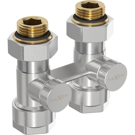 Mexen Uni-Term divu cauruļu DN50 radiatora vārsts, taisns 1/2"x16 mm, niķelis - W912-016-01