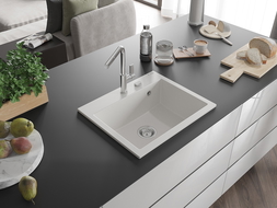 Mexen Oscar lavello in granito a 1 vasca 580 x 490 mm, bianco, sifone cromato - 6519581000-20