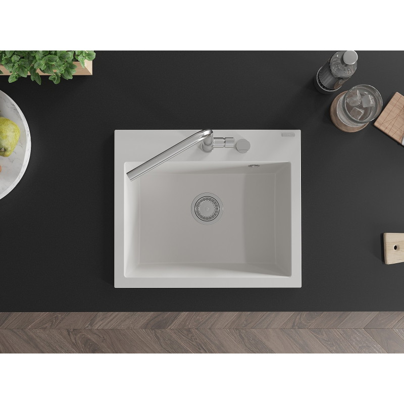 Mexen Oscar granitspüle 1-becken 580 x 490 mm, weiß, sifon chrom - 6519581000-20