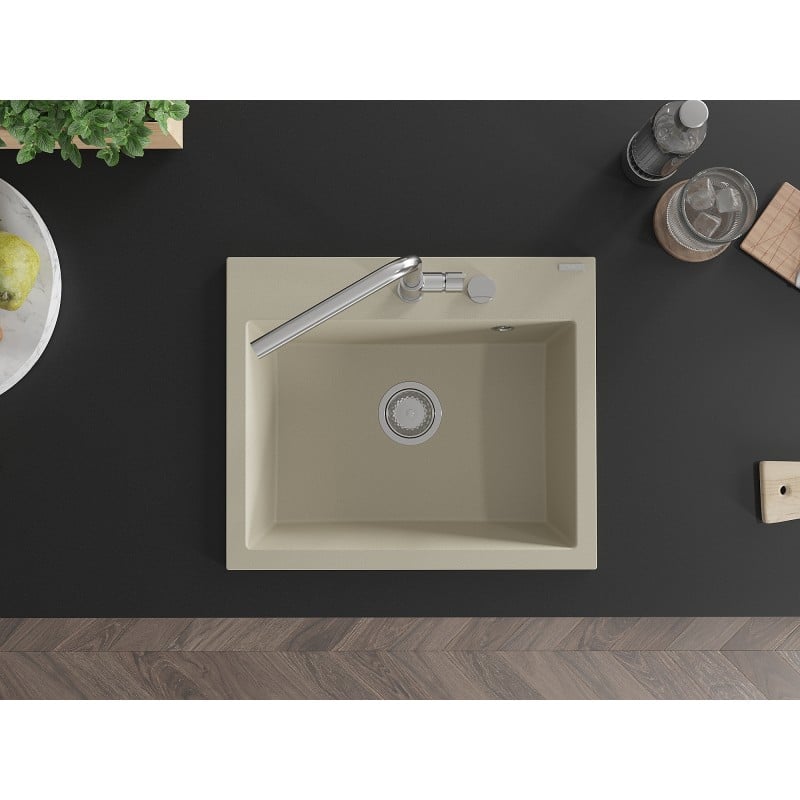 Mexen Oscar fregadero de granito 1-cámara 580 x 490 mm, beige, sifón cromo - 6519581000-69