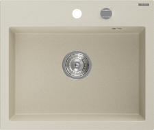 Mexen Oscar granieten gootsteen met 1 bak 580 x 490 mm, beige, chromen sifon - 6519581000-69