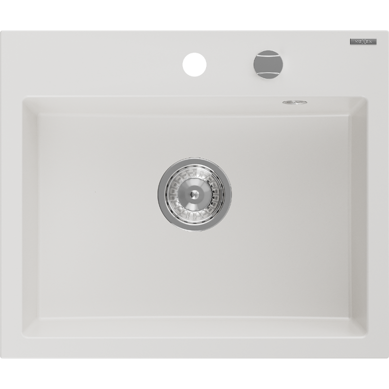 Mexen Oscar fregadero de granito de 1 cubeta 580 x 490 mm, blanco, sifón cromado - 6519581000-20