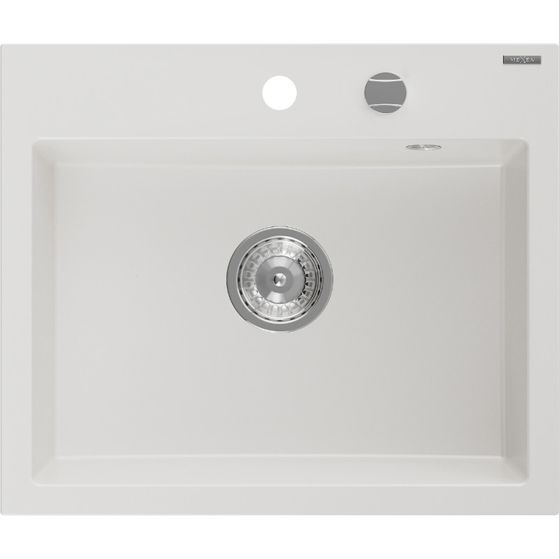 Mexen Oscar granit gootsteen 1-kamer 580 x 490 mm, wit, sifon chroom - 6519581000-20