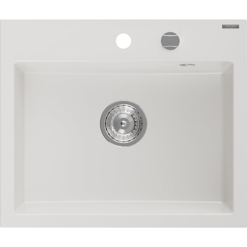 Mexen Oscar Granitni sudoper s jednom komorom 580 x 490 mm, bijeli, kromirani sifon - 6519581000-20