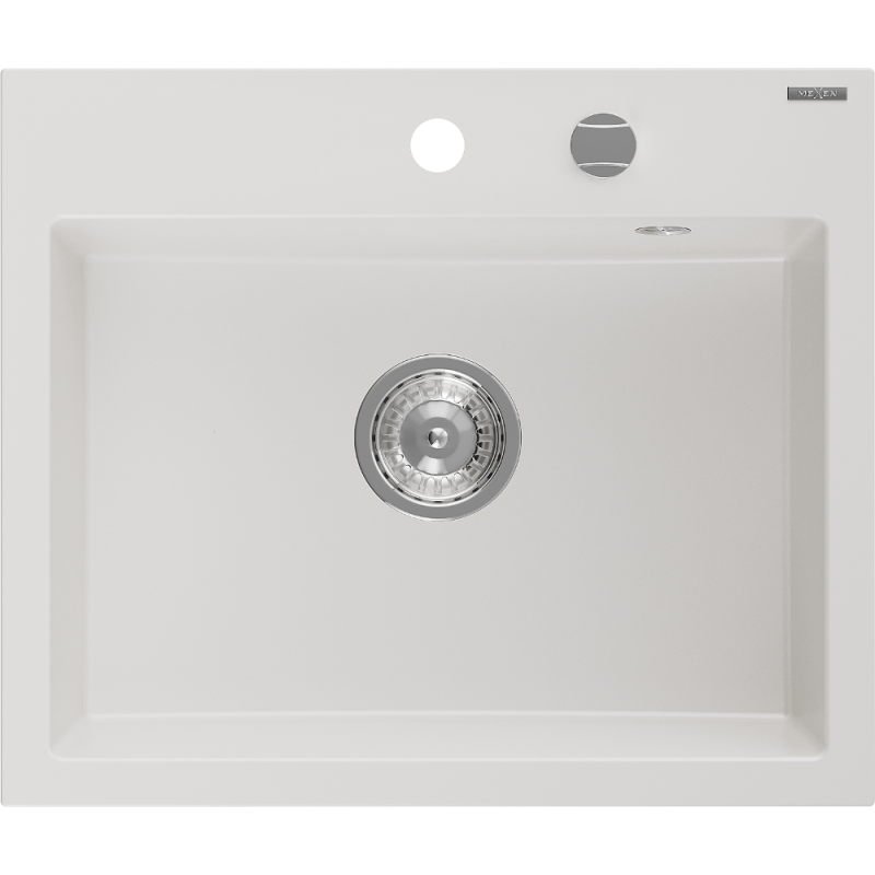 Mexen Oscar Granitspüle 1-Becken 580 x 490 mm, weiß, Chrom Siphon - 6519581000-20