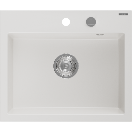Mexen Oscar granieten spoelbak 1-kompartment 580 x 490 mm, wit, sifon chroom - 6519581000-20