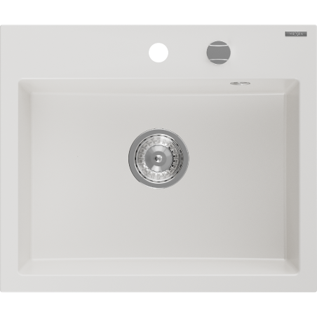 Mexen Oscar Granitspüle 1-Becken 580 x 490 mm, weiß, Chrom Siphon - 6519581000-20