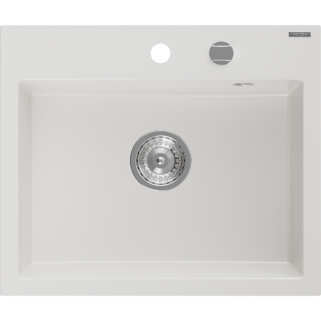 Mexen Oscar lava-loiça de granito de 1 bacia 580 x 490 mm, branco, sifão cromado - 6519581000-20