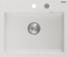 Mexen Oscar lava-loiça de granito de 1 bacia 580 x 490 mm, branco, sifão cromado - 6519581000-20