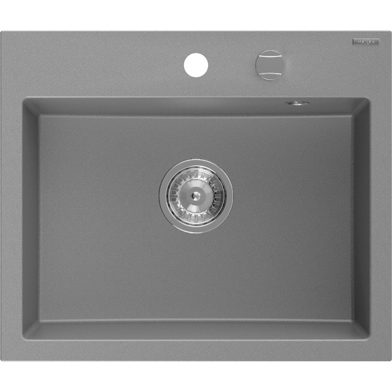 Mexen Oscar fregadero de granito de 1 cubeta 580 x 490 mm, gris, sifón cromado - 6519581000-71