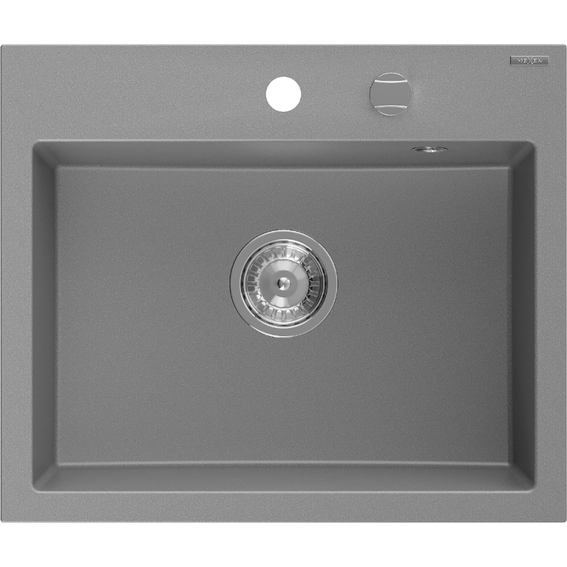 Mexen Oscar fregadero de granito de 1 seno 580 x 490 mm, gris, sifón cromado - 6519581000-71