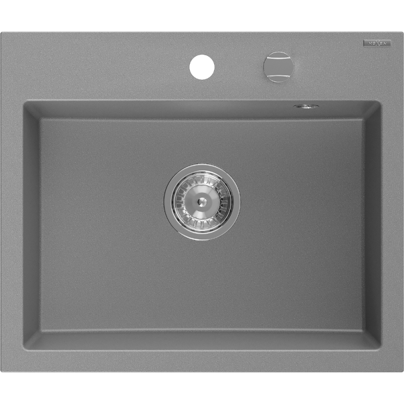 Mexen Oscar Granitspüle 1-Becken 580 x 490 mm, grau, Chromsiphon - 6519581000-71