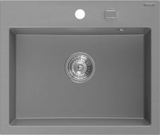 Mexen Oscar granite sink 1-bowl 580 x 490 mm, gray, chrome siphon - 6519581000-71