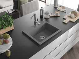 Mexen Oscar granitdiskho med 1 fack 580 x 490 mm, grå, kromfärgad avloppssifon - 6519581000-71