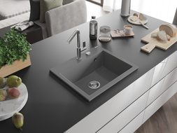Mexen Oscar granite sink 1-bowl 580 x 490 mm, gray, chrome siphon - 6519581000-71