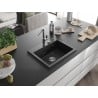 Mexen Oscar granite sink single-bowl 580 x 490 mm, black/silver metallic, chrome siphon - 6519581000-73