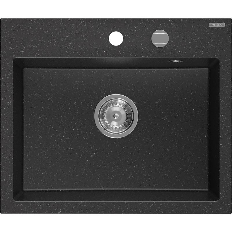 Mexen Oscar fregadero de granito de 1 cubeta 580 x 490 mm, negro/plata metálica, sifón cromado - 6519581000-73