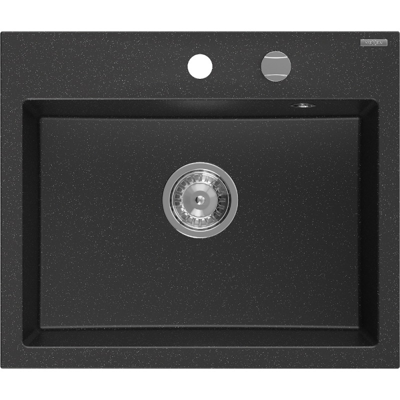 Mexen Oscar fregadero de granito de 1 seno 580 x 490 mm, negro/plateado metálico, sifón cromado - 6519581000-73