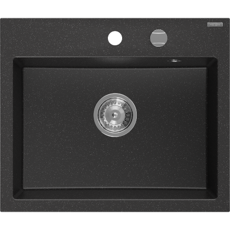 Mexen Oscar évier en granit 1 bac 580 x 490 mm, noir/argent métallique, siphon chromé - 6519581000-73