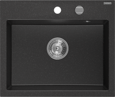 Mexen Oscar lavello in granito 1-vasca 580 x 490 mm, nero/argento metallizzato, sifone cromo - 6519581000-73