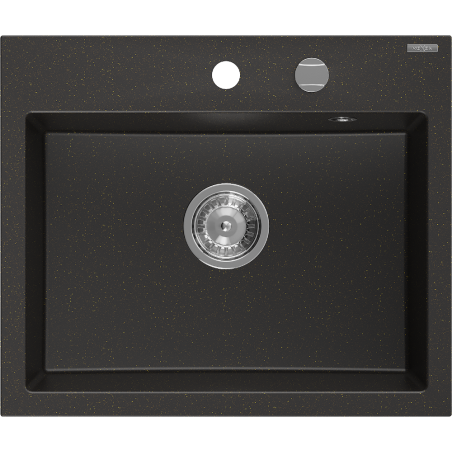Mexen Oscar Granitspüle 1-Becken 580 x 490 mm, Schwarz/Gold Metallic, Chrom-Siphon - 6519581000-75