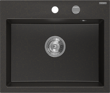 Mexen Oscar granieten gootsteen 1-bak 580 x 490 mm, zwart/goud metallic, chroom sifon - 6519581000-75