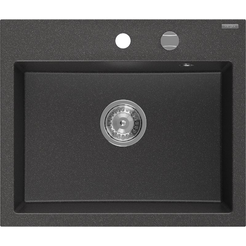 Mexen Oscar fregadero de granito de 1 cubeta 580 x 490 mm, negro moteado, sifón cromo - 6519581000-76