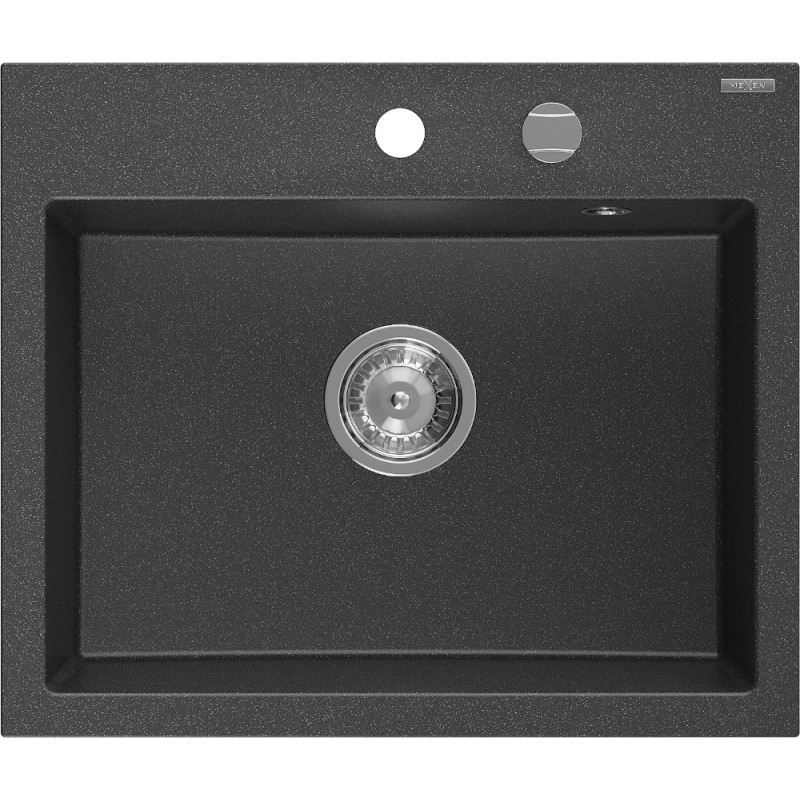 Mexen Oscar Granitspüle 1-Becken 580 x 490 mm, schwarz gesprenkelt, Chromsiphon - 6519581000-76