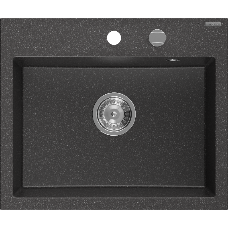 Mexen Oscar Granitspullbak 1-Komoreschen 580 x 490 mm, schwaarz gesprenkelt, Chrom Siphon - 6519581000-76