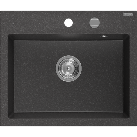Mexen Oscar Granitspüle 1-Becken 580 x 490 mm, schwarz gesprenkelt, Chromsiphon - 6519581000-76