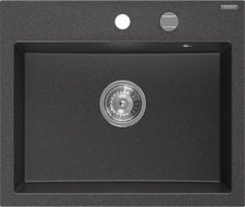 Mexen Oscar single-bowl granite sink 580 x 490 mm, black speckled, chrome siphon - 6519581000-76