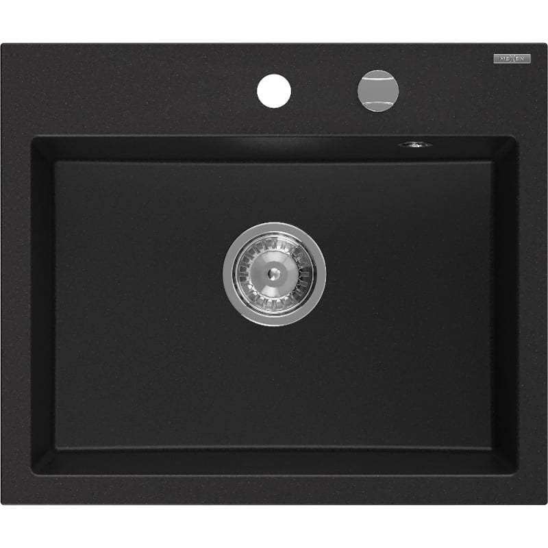 Mexen Oscar fregadero de granito de 1 compartimento 580 x 490 mm, negro, sifón cromado - 6519581000-77