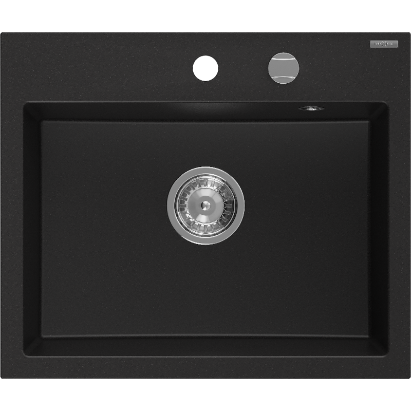 Mexen Oscar fregadero de granito de 1 cubeta 580 x 490 mm, negro, sifón cromado - 6519581000-77