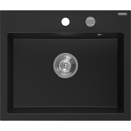 Mexen Oscar fregadero de granito de 1 cubeta 580 x 490 mm, negro, sifón cromado - 6519581000-77