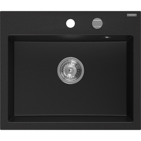 Mexen Oscar granieten gootsteen 1-komorig 580 x 490 mm, zwart, sifon chroom - 6519581000-77