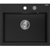 Mexen Oscar fregadero de granito de 1 cubeta 580 x 490 mm, negro, sifón cromado - 6519581000-77