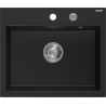 Mexen Oscar single-bowl granite sink 580 x 490 mm, black, chrome siphon - 6519581000-77