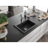 Mexen Oscar fregadero de granito de 1 cubeta 580 x 490 mm, negro, sifón cromado - 6519581000-77
