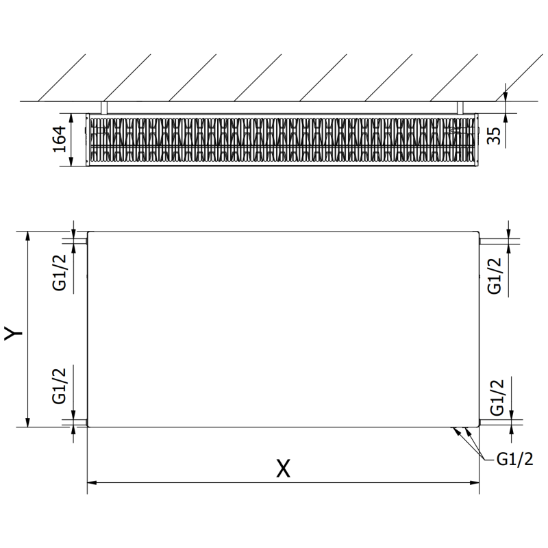 Mexen Flat CVF33 radiatore a pannello 500 x 700 mm, connessione inferiore, 1331 W, antracite - W633F-050-070-66