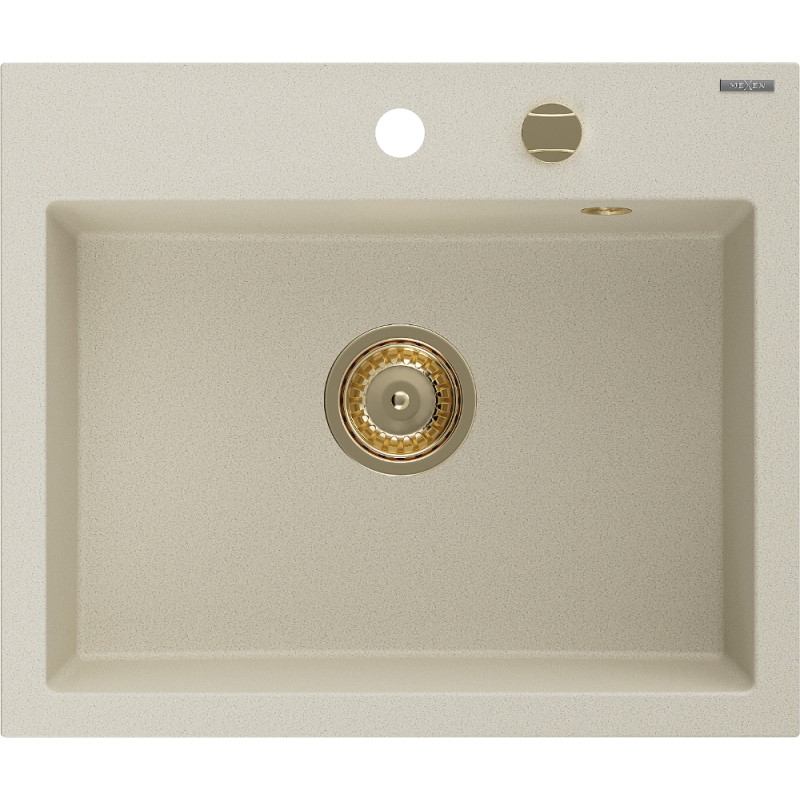 Mexen Oscar 1-Kammer-Granits Spüle 580 x 490 mm, beige, Siphon Gold - 6519581000-69-G