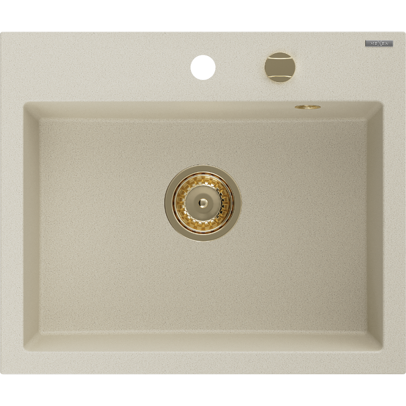 Mexen Oscar évier en granit 1 bac 580 x 490 mm, beige, siphon doré - 6519581000-69-G