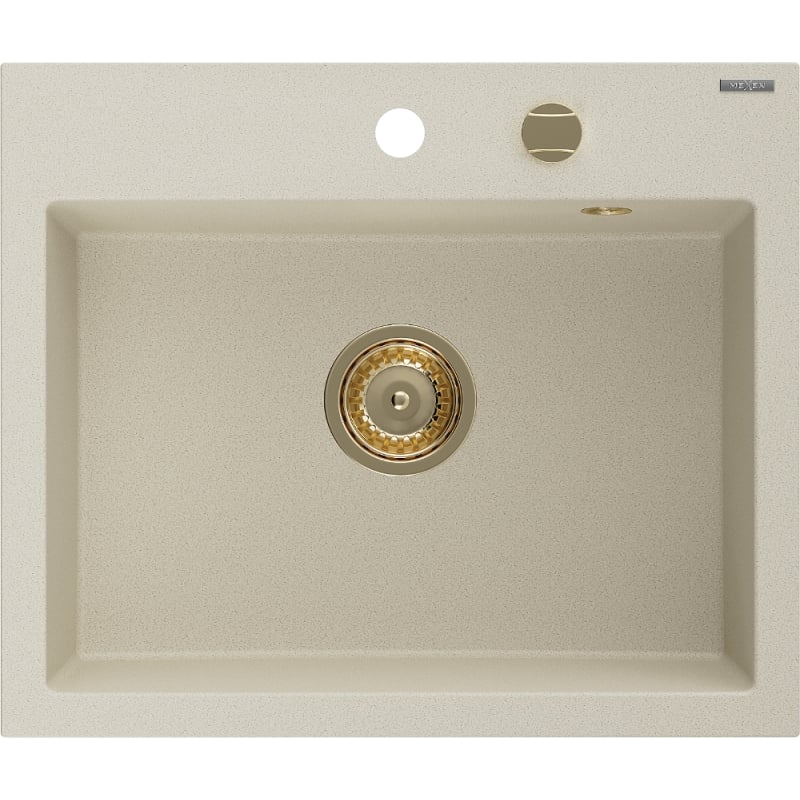 Mexen Oscar granitni sudoper s jednom komorom 580 x 490 mm, bež, zlatni sifon - 6519581000-69-G