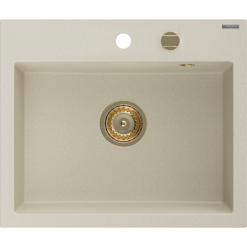 Mexen Oscar Granitspüle 1-Becken 580 x 490 mm, beige, goldener Siphon - 6519581000-69-G