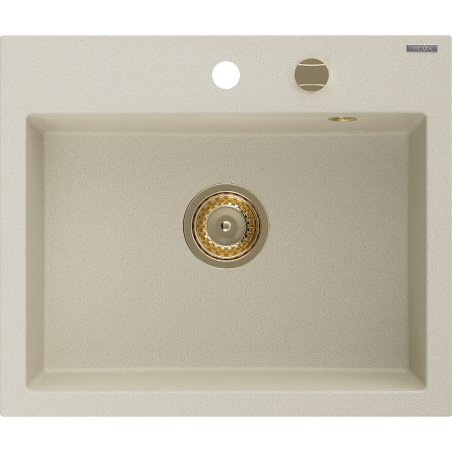 Mexen Oscar évier en granit 1 bac 580 x 490 mm, beige, siphon doré - 6519581000-69-G