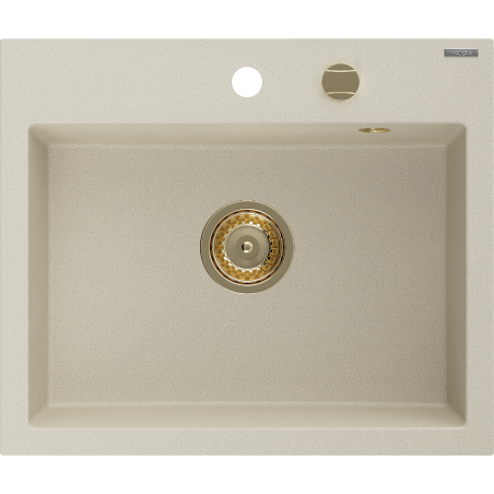 Mexen Oscar Granitspüle 1-Becken 580 x 490 mm, beige, goldener Siphon - 6519581000-69-G
