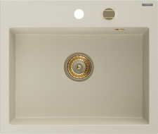 Mexen Oscar single-bowl granite sink 580 x 490 mm, beige, golden siphon - 6519581000-69-G