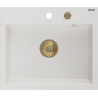 Mexen Oscar évier en granit 1 bac 580 x 490 mm, blanc, siphon doré - 6519581000-20-G