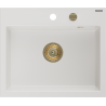 Mexen Oscar lava-loiça em granito de 1 cuba 580 x 490 mm, branco, sifão dourado - 6519581000-20-G